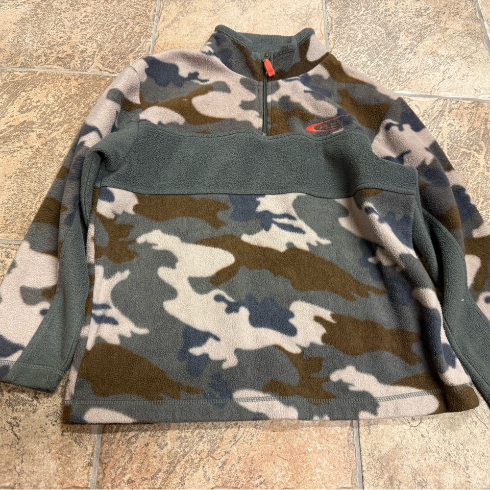 The Childrens Place Boys Camo Fleece Pullover Quarter‎ Zip Green Brown L 10/12